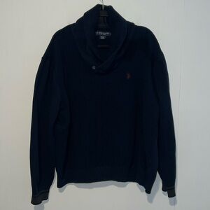 U.S. Polo Assn. Blue Heavy Pullover Sweater 1/4” Button Cowl Neck Pony 1098